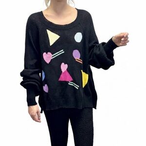 Whitefox White Label Colorful Geometric Pattern Black Girl Talk Sweater